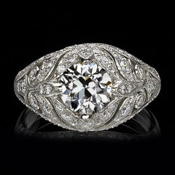 2 Karat Vintage-Stil Solitär-Ring runder alter Minenschliff Echt Diamant