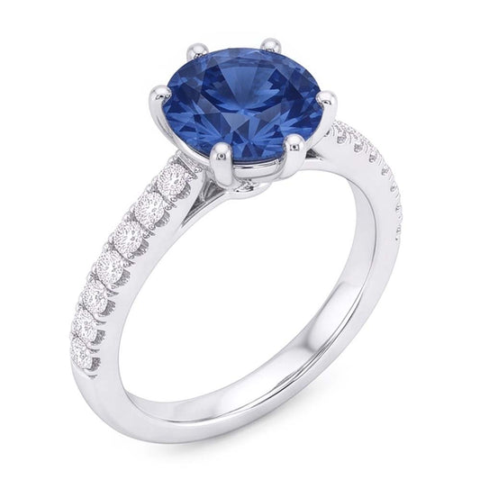 2 Karat blauer Aus der Erde Abgebauter Natürlicher Diamant-Verlobungsring mit 6 echten Krappen-Edelsteinen