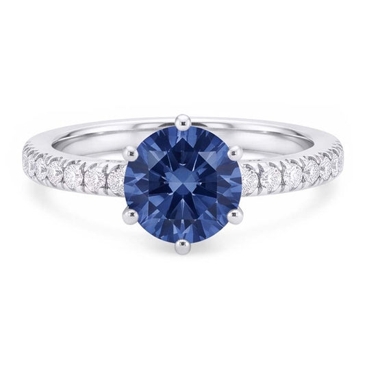 2 Karat blauer Aus der Erde Abgebauter Natürlicher Diamant-Verlobungsring mit 6 echten Krappen-Edelsteinen