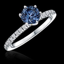 2 Karat blauer Diamant-Verlobungsring mit 6 echten Krappen-Edelsteinen