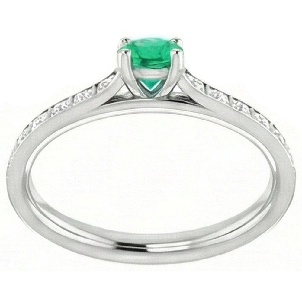 2 Karat runder grüner Smaragd-Aus der Erde Abgebauter Natürlicher Diamant-Ring Weißgold 14K