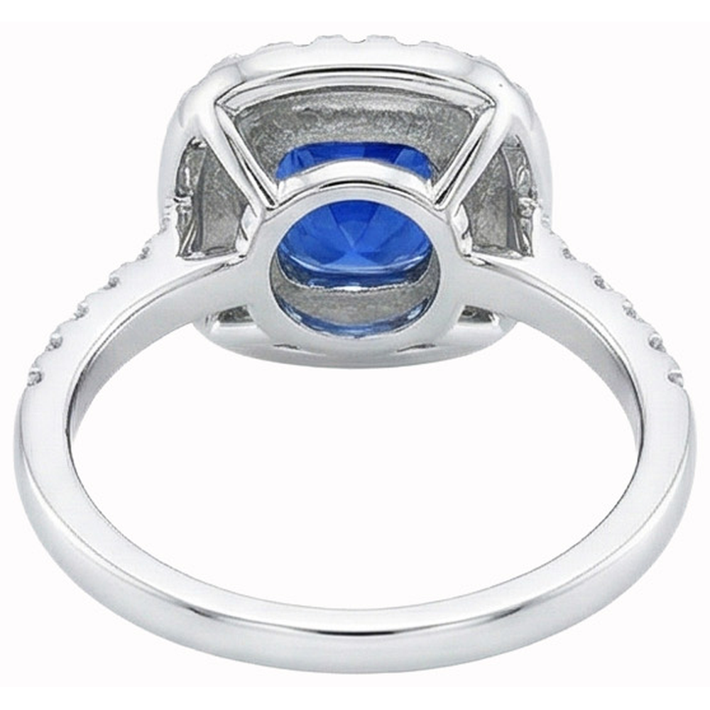 2 Kt Blauer Kissen Saphir Und Halo Runder Aus der Erde Abgebauter Natürlicher Diamantring 14 Karat Weißgold