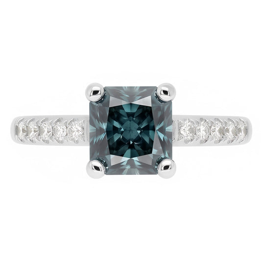 2 Kt. Blauer strahlender Aus der Erde Abgebauter Natürlicher Diamant Royal Edelstein Ring Weißgold 14K