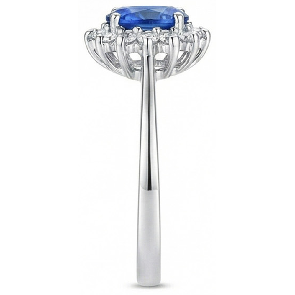 2 Kt. Ceylon Saphir mit Aus der Erde Abgebauter Natürlicher Diamant Jubiläumsring Weißgold 14K