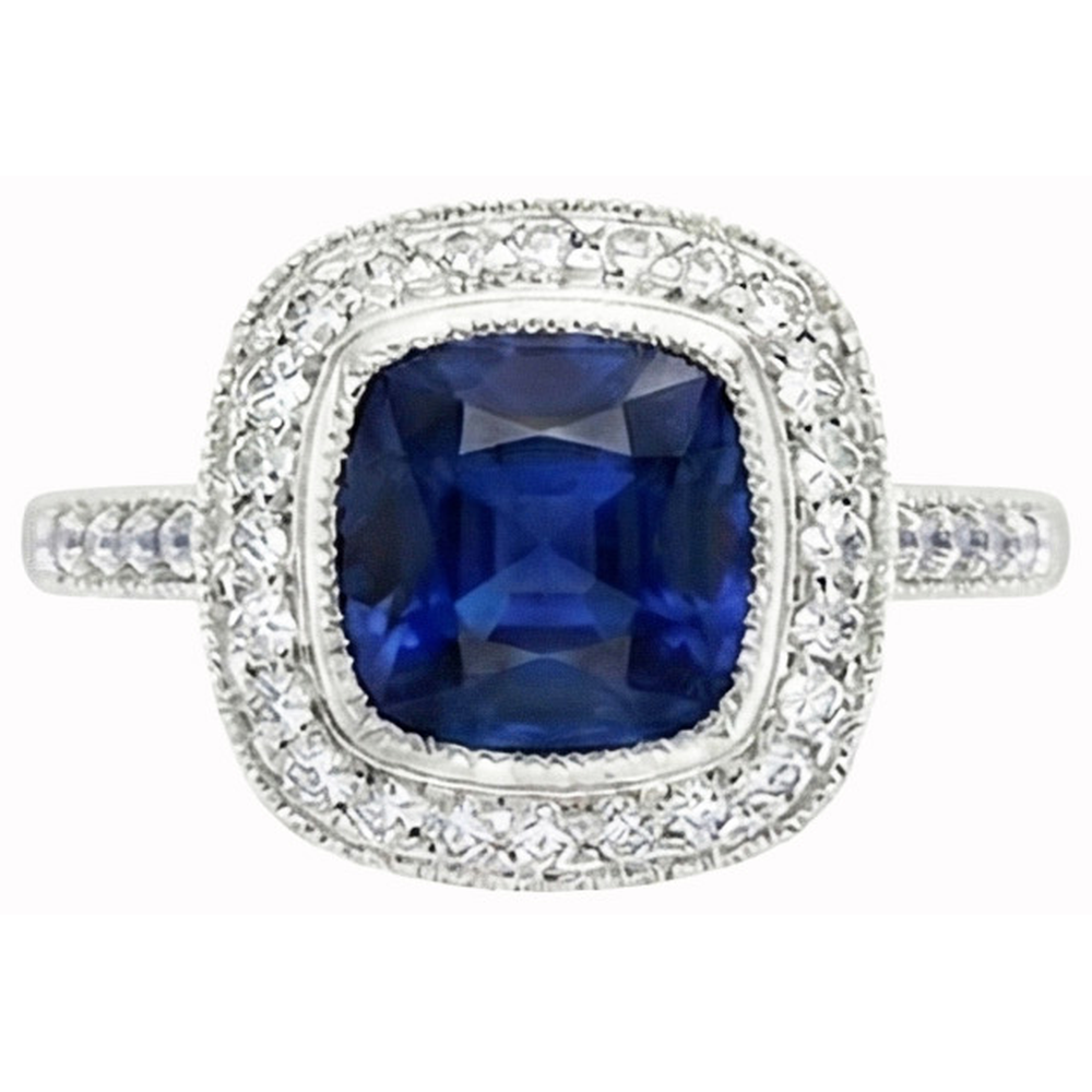 2 Kt. Cushion Cut Ceylon Saphir Und Aus der Erde Abgebauter Natürlicher Diamant Ring Weißgold 14K