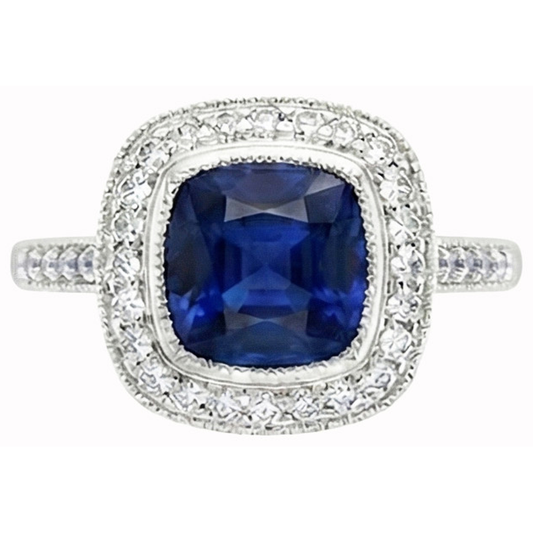 2 Kt. Cushion Cut Ceylon Saphir Und Aus der Erde Abgebauter Natürlicher Diamant Ring Weißgold 14K