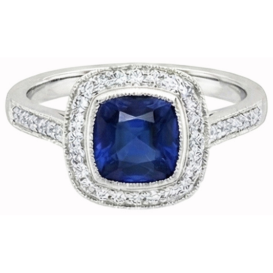 2 Kt. Cushion Cut Ceylon Saphir Und Aus der Erde Abgebauter Natürlicher Diamant Ring Weißgold 14K