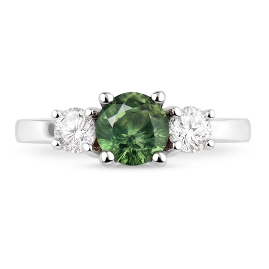 2 Kt Grüner Saphir Aus der Erde Abgebauter Natürlicher Diamant Drei Steine Ehering 14K Weißgold