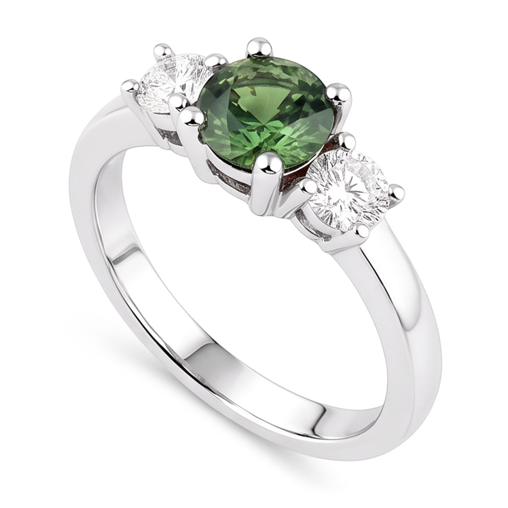 2 Kt Grüner Saphir Aus der Erde Abgebauter Natürlicher Diamant Drei Steine Ehering 14K Weißgold