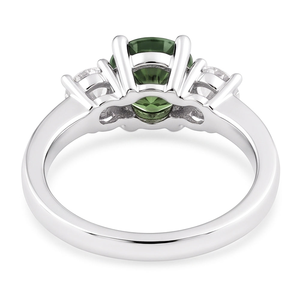 2 Kt Grüner Saphir Aus der Erde Abgebauter Natürlicher Diamant Drei Steine Ehering 14K Weißgold