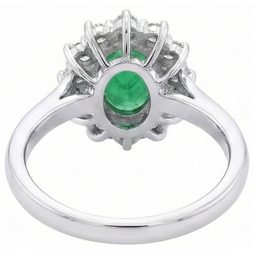 2 Kt Ovaler Ehering Grüner Smaragd Und Aus der Erde Abgebauter Natürlicher Diamant Weißgold 14K