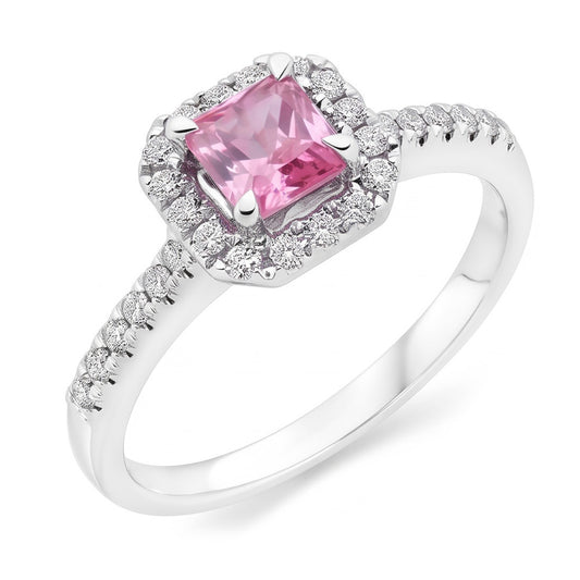 2 Kt. Rosa Saphir-Aus der Erde Abgebauter Natürlicher Diamant-Ring 14K Weißgold