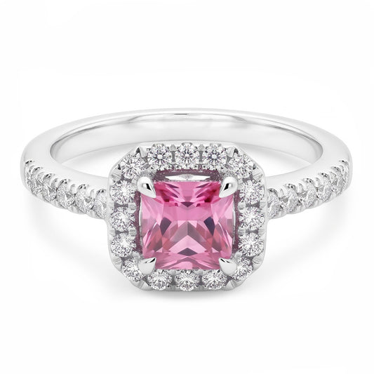 2 Kt. Rosa Saphir-Aus der Erde Abgebauter Natürlicher Diamant-Ring 14K Weißgold