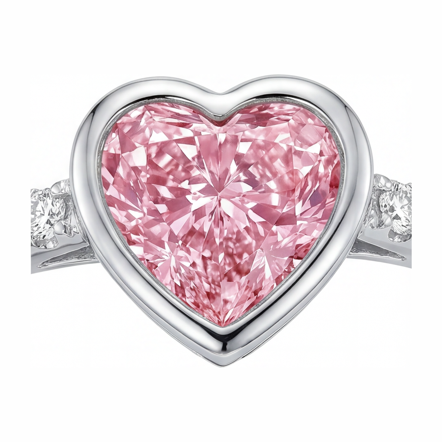 Rosa Herz-Diamantring, 2 Karat, im Labor gezüchtet, Lünette, 14 Karat Weißgold