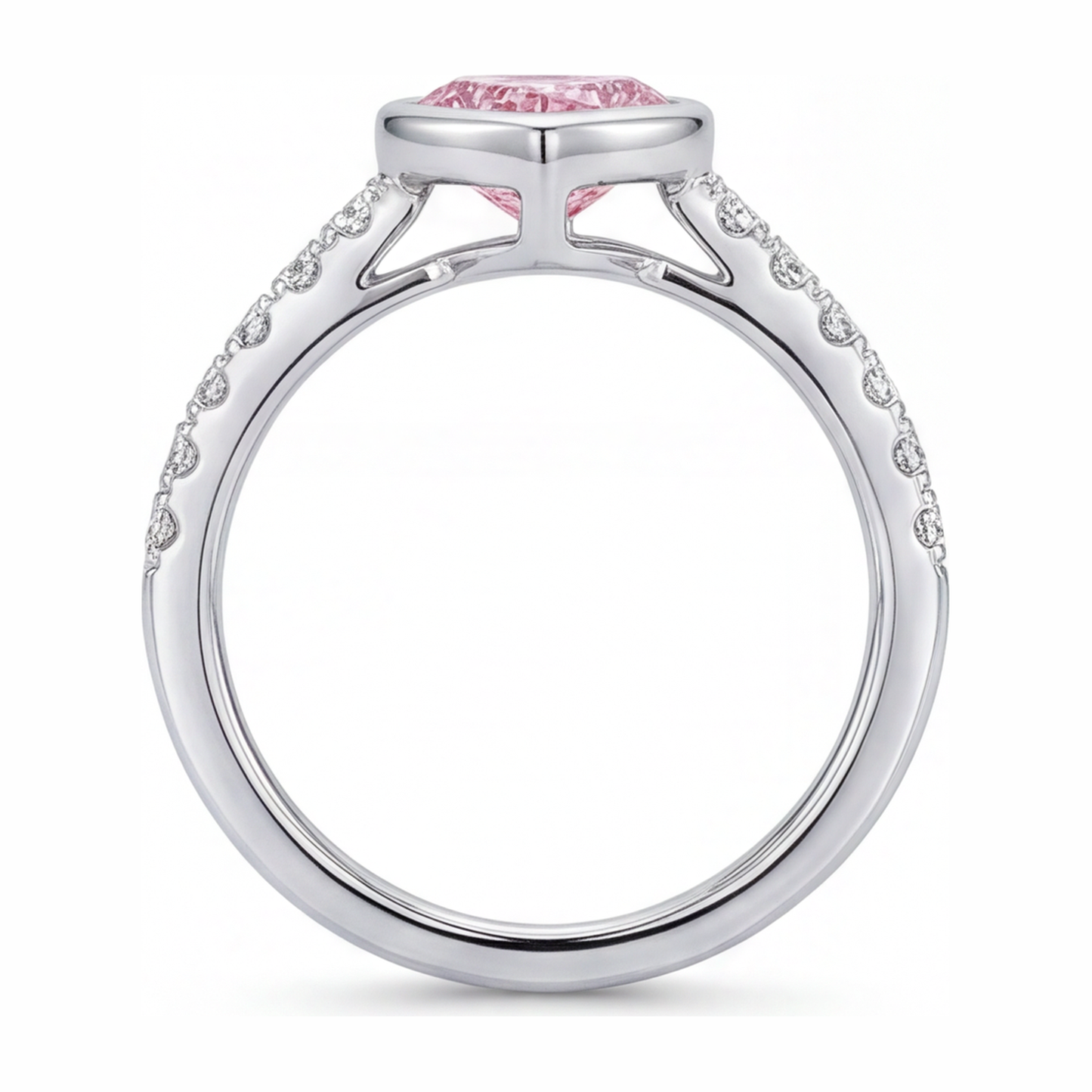 Rosa Herz-Diamantring, 2 Karat, im Labor gezüchtet, Lünette, 14 Karat Weißgold