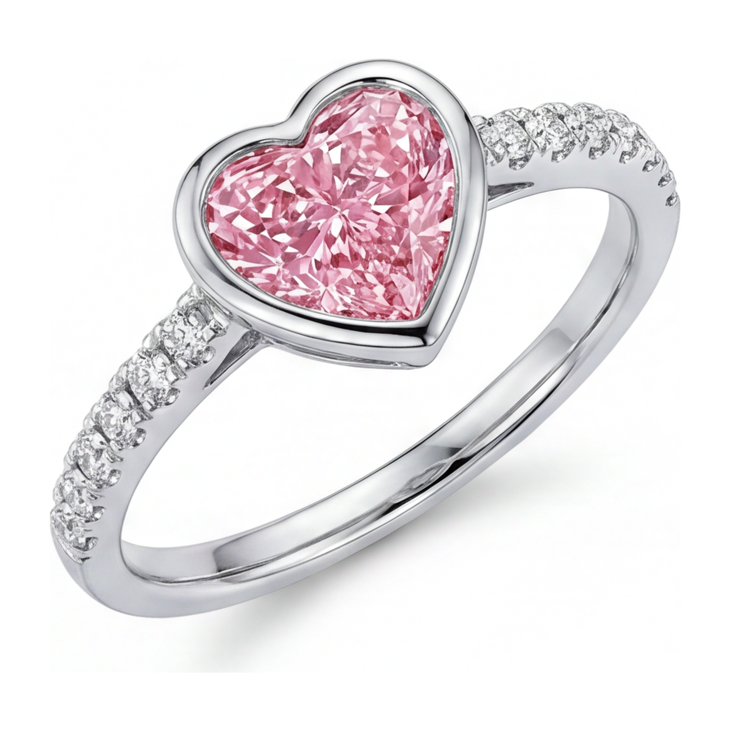 Rosa Herz-Diamantring, 2 Karat, im Labor gezüchtet, Lünette, 14 Karat Weißgold