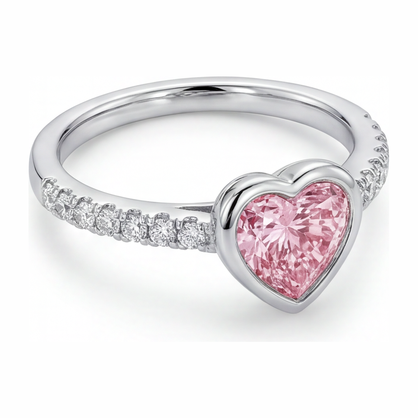 Rosa Herz-Diamantring, 2 Karat, im Labor gezüchtet, Lünette, 14 Karat Weißgold