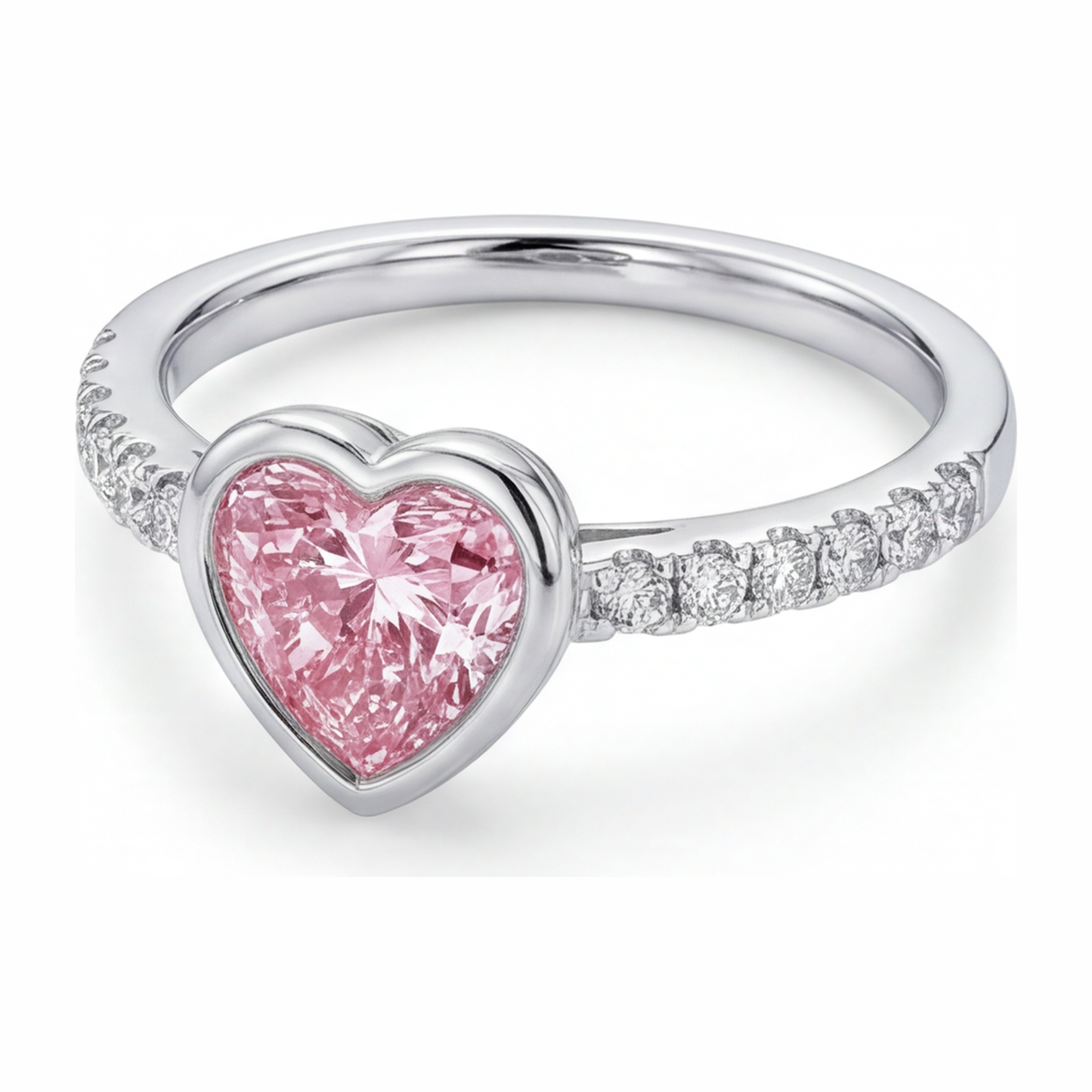 Rosa Herz-Diamantring, 2 Karat, im Labor gezüchtet, Lünette, 14 Karat Weißgold