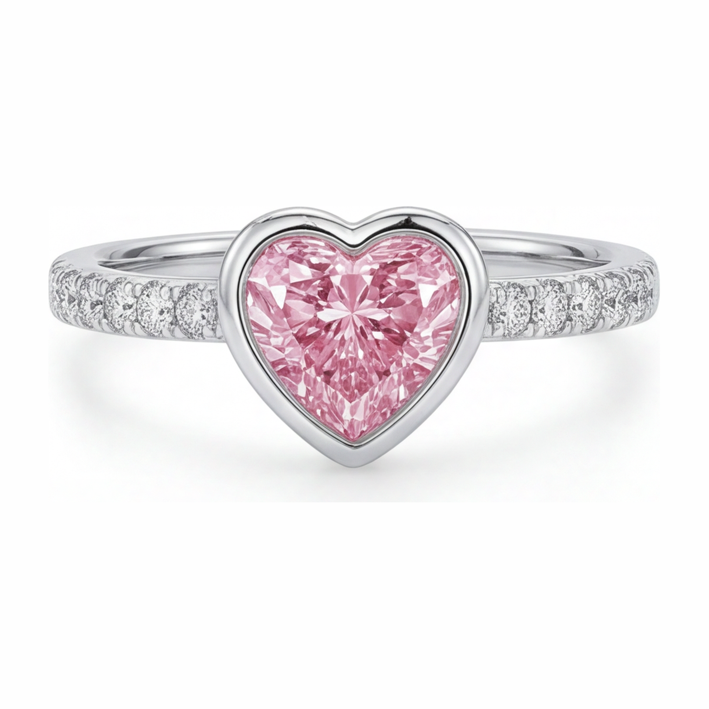 Rosa Herz-Diamantring, 2 Karat, im Labor gezüchtet, Lünette, 14 Karat Weißgold