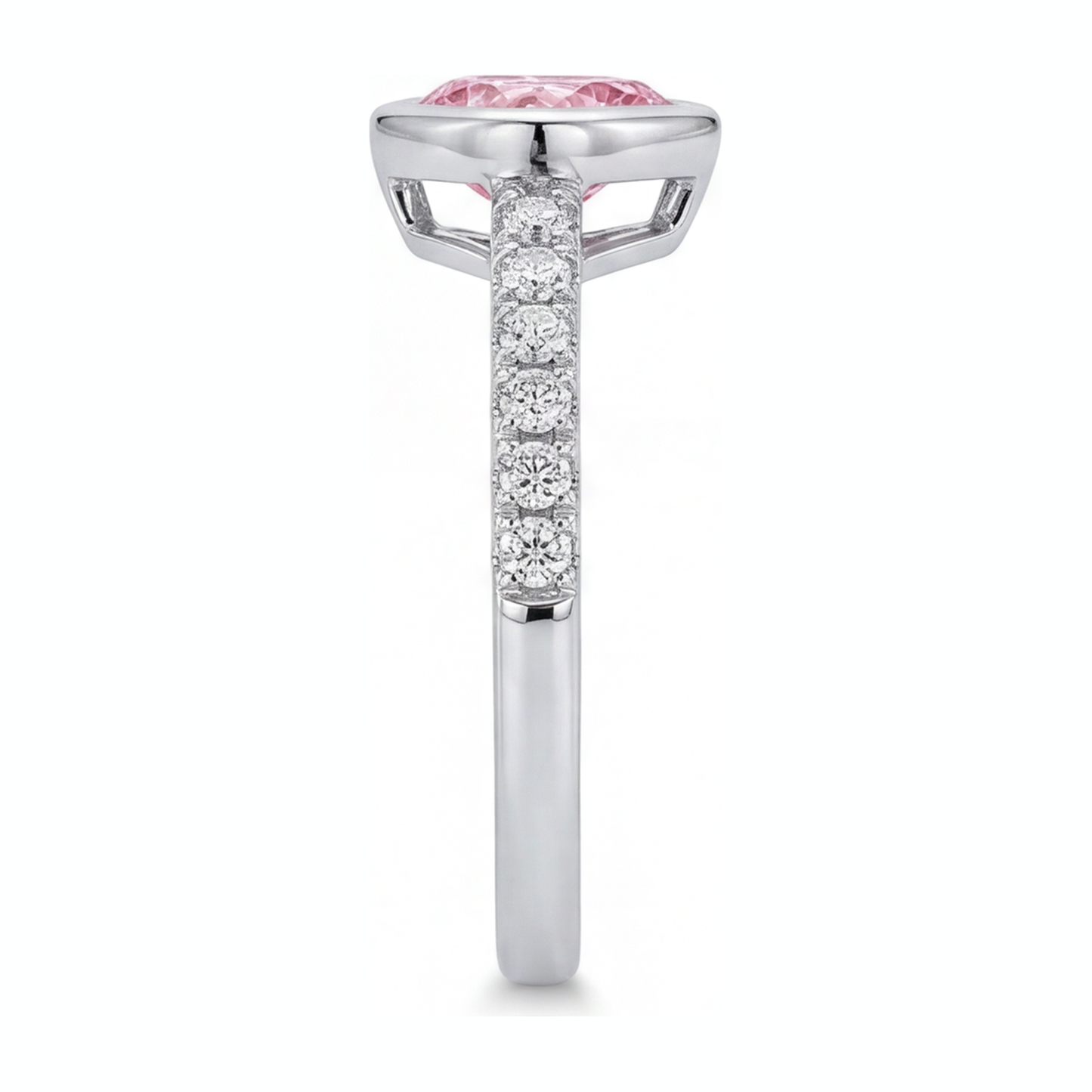 Rosa Herz-Diamantring, 2 Karat, im Labor gezüchtet, Lünette, 14 Karat Weißgold