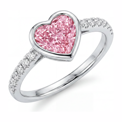 Rosa Herz-Diamantring, 2 Karat, im Labor gezüchtet, Lünette, 14 Karat Weißgold