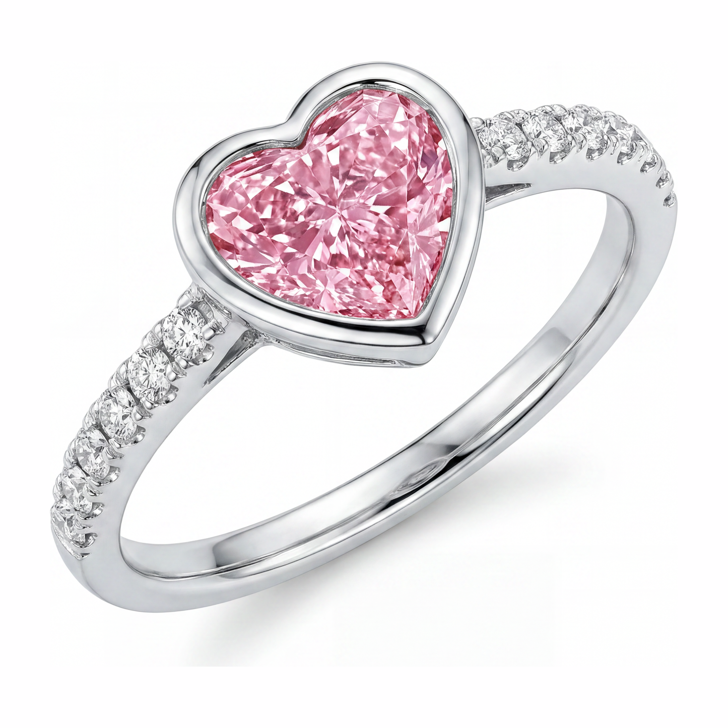 Rosa Herz-Diamantring, 2 Karat, im Labor gezüchtet, Lünette, 14 Karat Weißgold