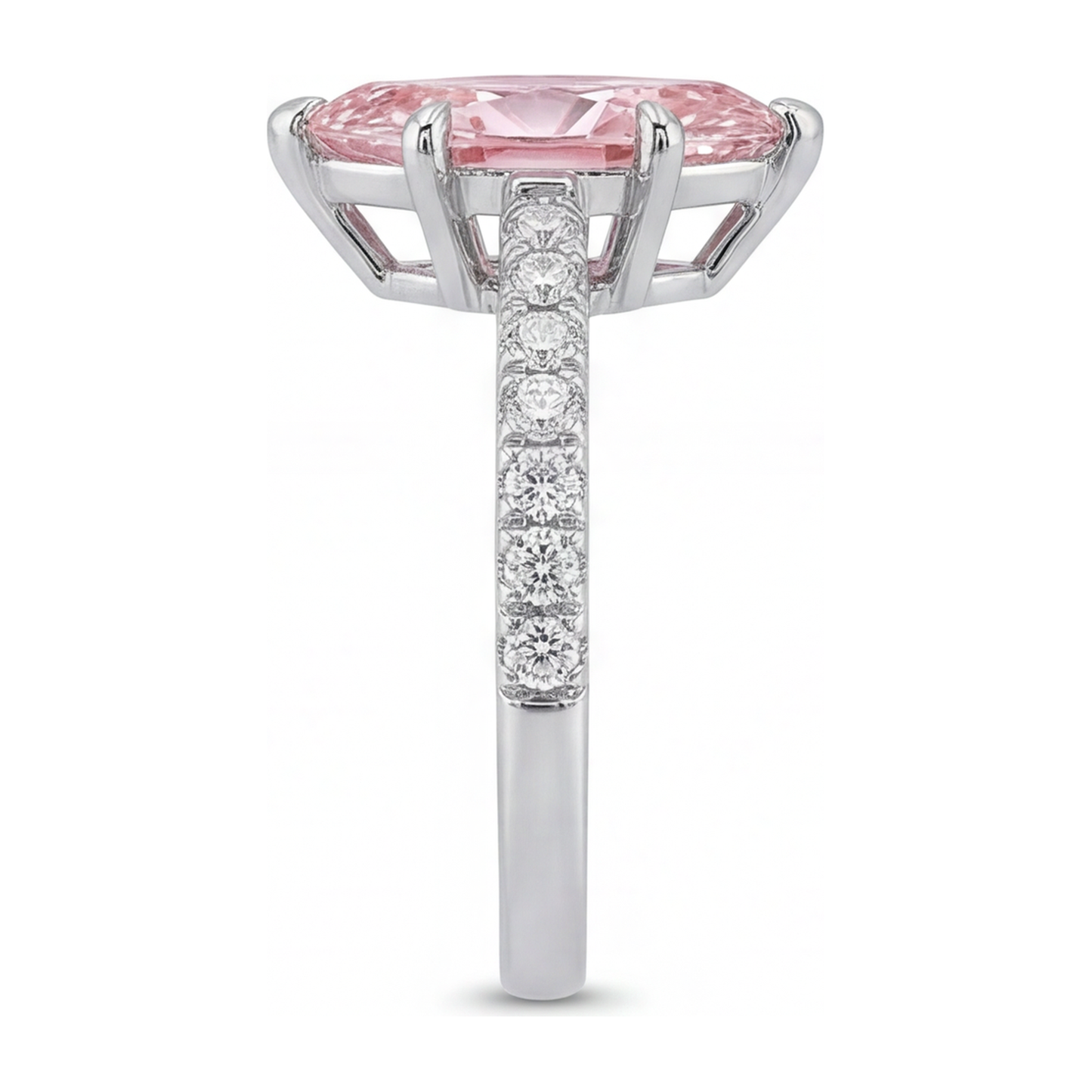Rosa Diamantring 2 Karat im Labor gezüchtet Marquise Pavé 14 Karat Weißgold