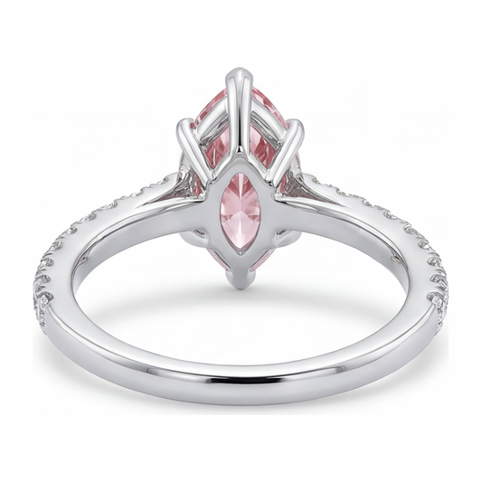 Rosa Diamantring 2 Karat im Labor gezüchtet Marquise Pavé 14 Karat Weißgold