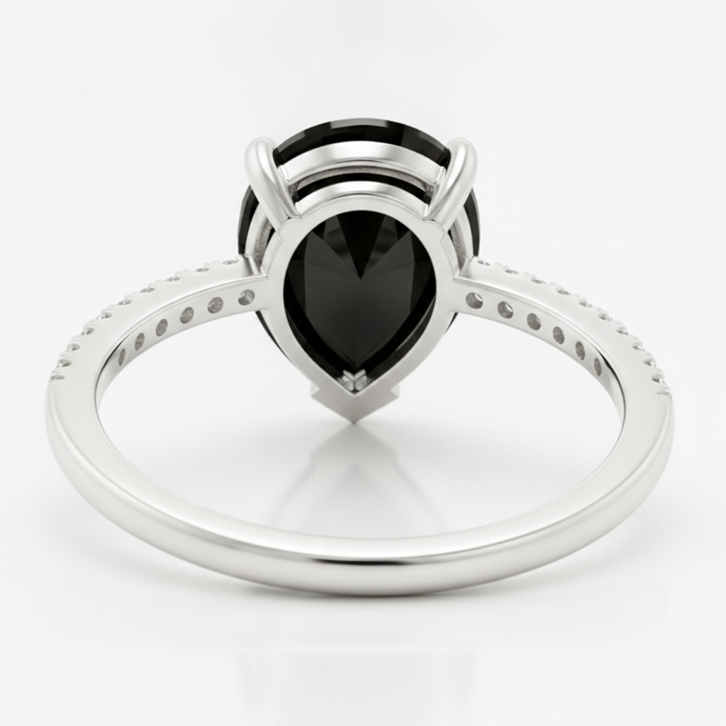 Schwarzer Diamantring 5 Karat Natürlicher Tropfenschliff Pavé Solitär 14 Karat Weißgold