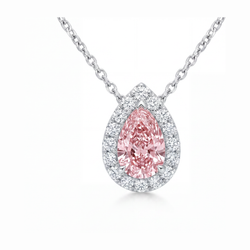 Rosa Diamant-Halskette, 2 Karat, im Labor gezüchtet, Tropfen-Halo-Anhänger, 14 Karat Weißgold
