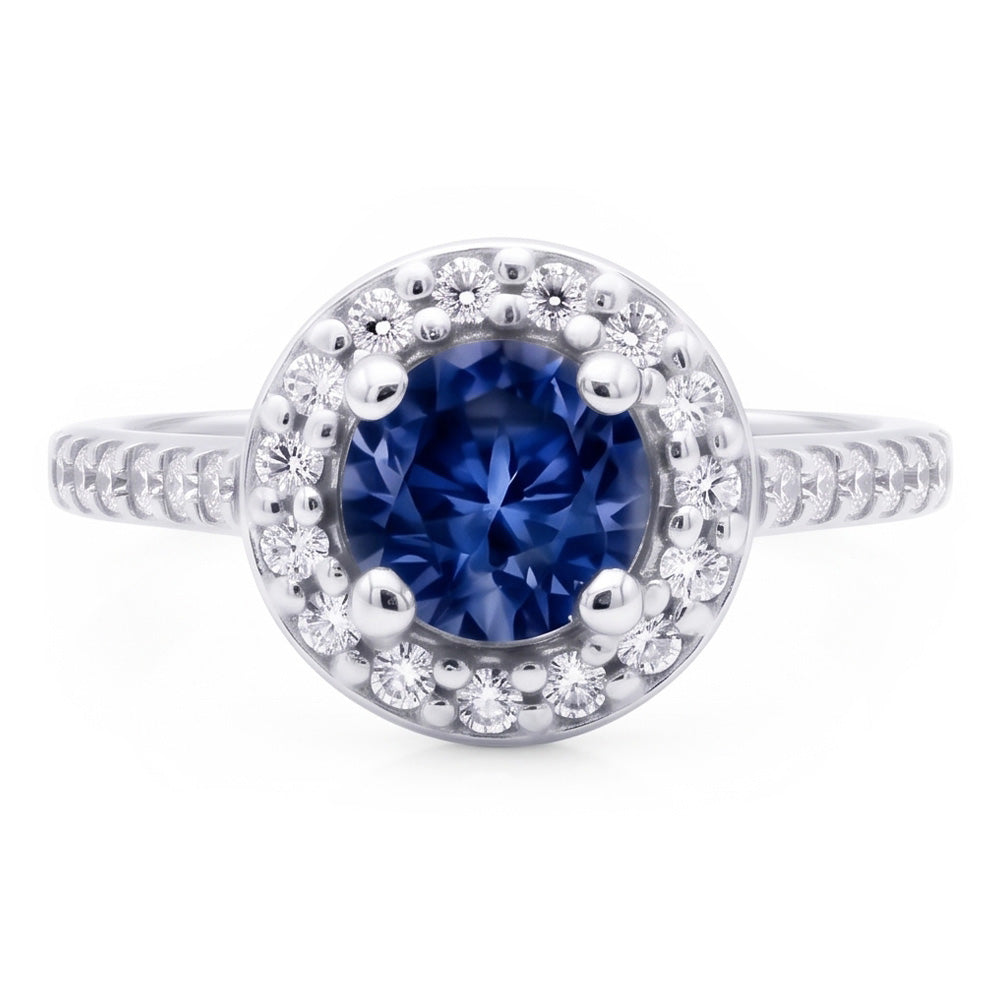 2 ct. Blauer Halo Aus der Erde Abgebauter Natürlicher Diamant Edelstein Ring Weißgold