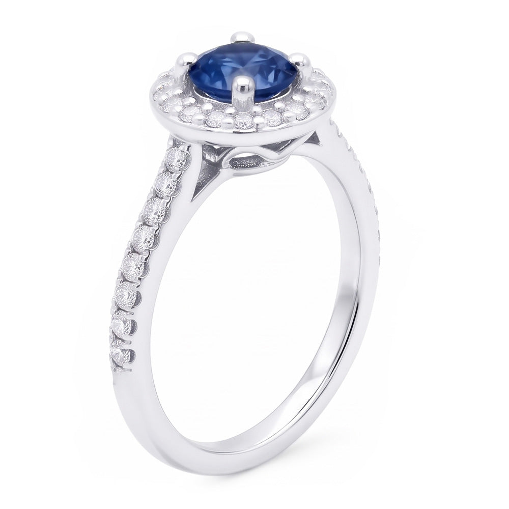 2 ct. Blauer Halo Aus der Erde Abgebauter Natürlicher Diamant Edelstein Ring Weißgold