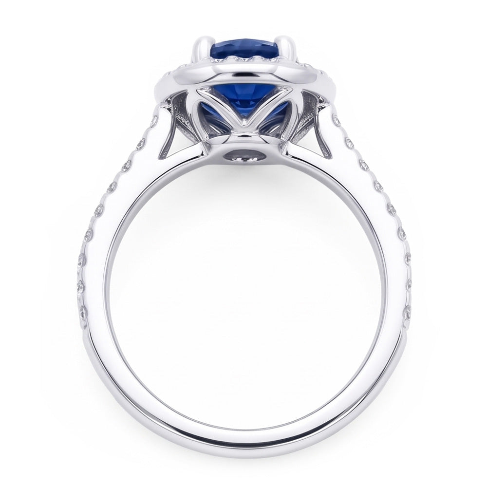 2 ct. Blauer Halo Aus der Erde Abgebauter Natürlicher Diamant Edelstein Ring Weißgold