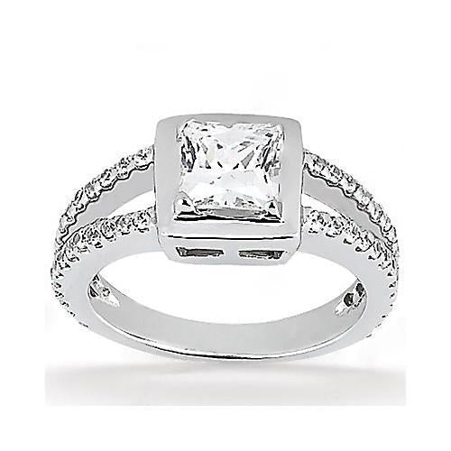 2 ct. Prinzessinnenschnitt Echt Aus der Erde Abgebauter Natürlicher Diamant-Verlobungsring Gespaltener Schaft Weißgold Neu