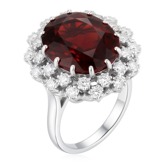 21.75 Kt Hessonit Granat Und Aus der Erde Abgebauter Natürlicher Diamanten Ehering 14K Weißgold