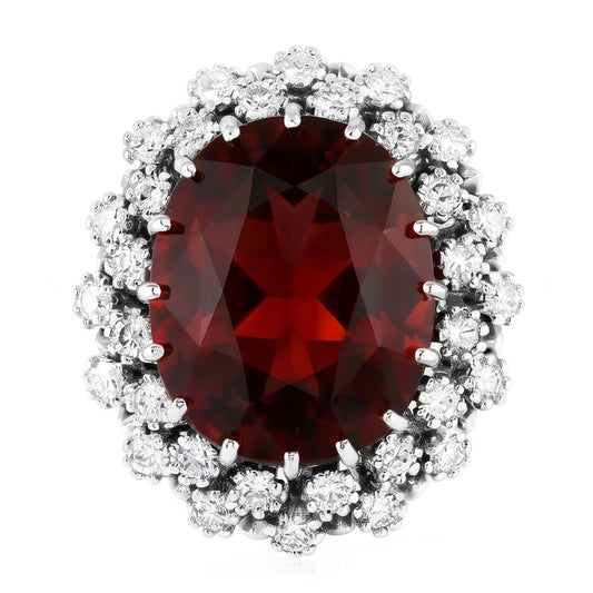 21.75 Kt Hessonit Granat Und Aus der Erde Abgebauter Natürlicher Diamanten Ehering 14K Weißgold