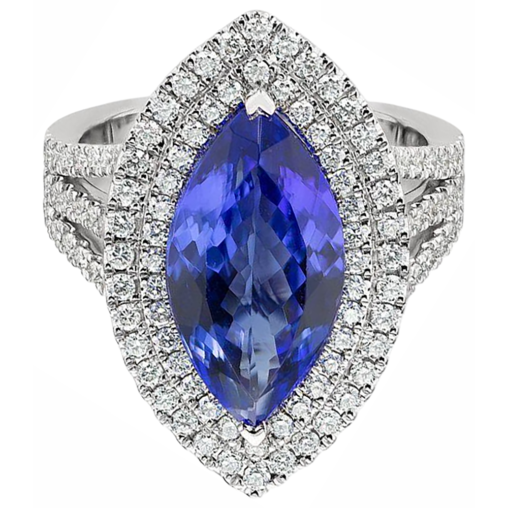 21,25 ct Solitär mit Akzent Tansanit mit Aus der Erde Abgebauter Natürlicher Diamanten Ring Gold 14K