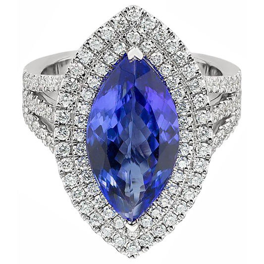 21,25 ct Solitär mit Akzent Tansanit mit Aus der Erde Abgebauter Natürlicher Diamanten Ring Gold 14K