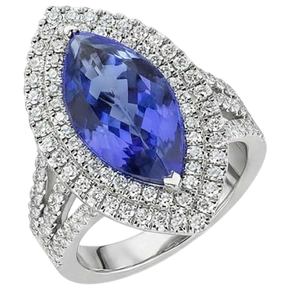 21,25 ct Solitär mit Akzent Tansanit mit Aus der Erde Abgebauter Natürlicher Diamanten Ring Gold 14K