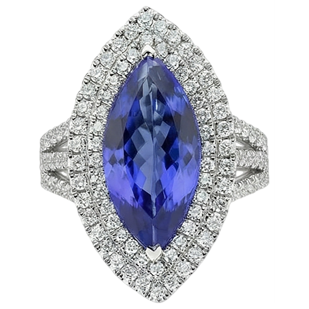 21,25 ct Solitär mit Akzent Tansanit mit Aus der Erde Abgebauter Natürlicher Diamanten Ring Gold 14K