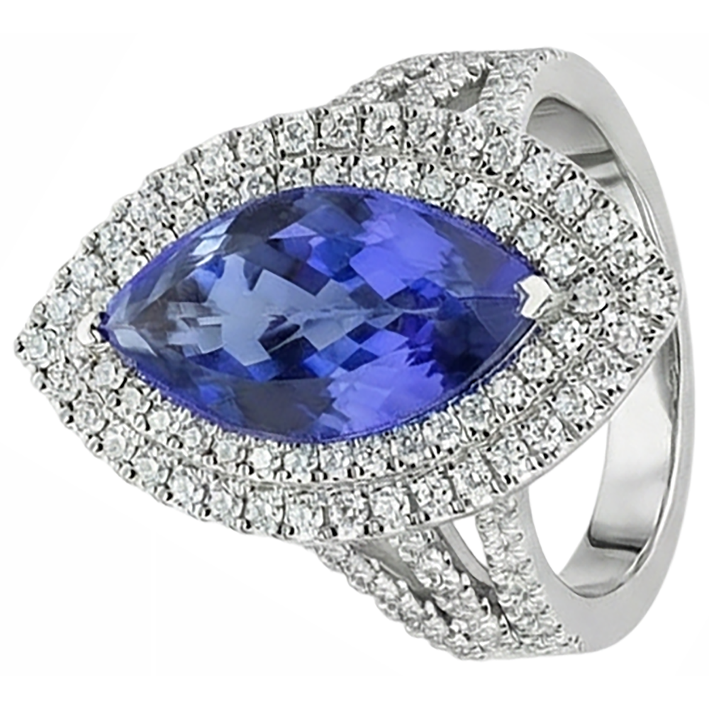 21,25 ct Solitär mit Akzent Tansanit mit Aus der Erde Abgebauter Natürlicher Diamanten Ring Gold 14K