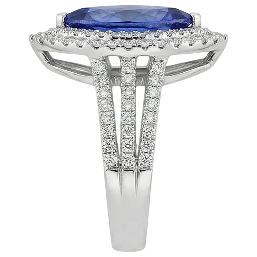 21,25 ct Solitär mit Akzent Tansanit mit Aus der Erde Abgebauter Natürlicher Diamanten Ring Gold 14K