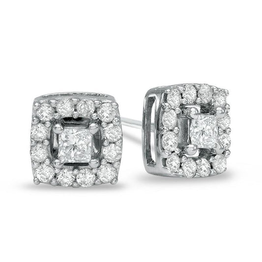 2,2 Karat Vier-Krappen-Set Princess & Runden Echt Diamant Ohrstecker Halo