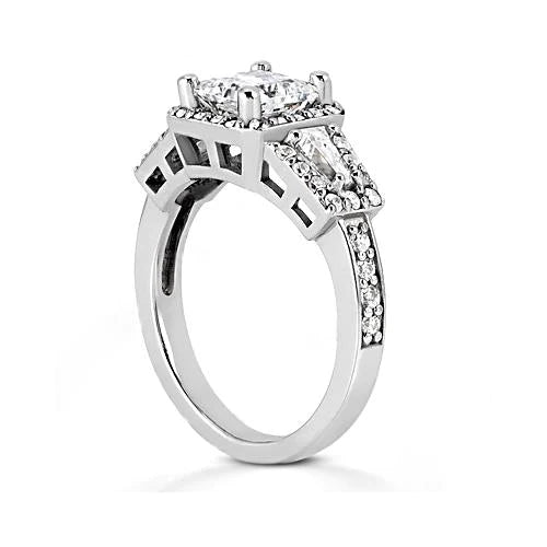 2,25 ct. Verlobungsring mit drei Steinen und Echt Diamanten im Princess-Schliff