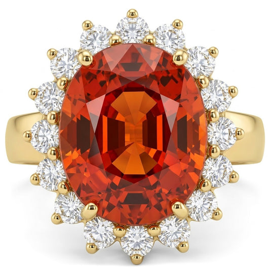 22,50 Karat Mandarin Granat mit Aus der Erde Abgebauter Natürlicher Diamanten Ring Gelbgold 14K Neu