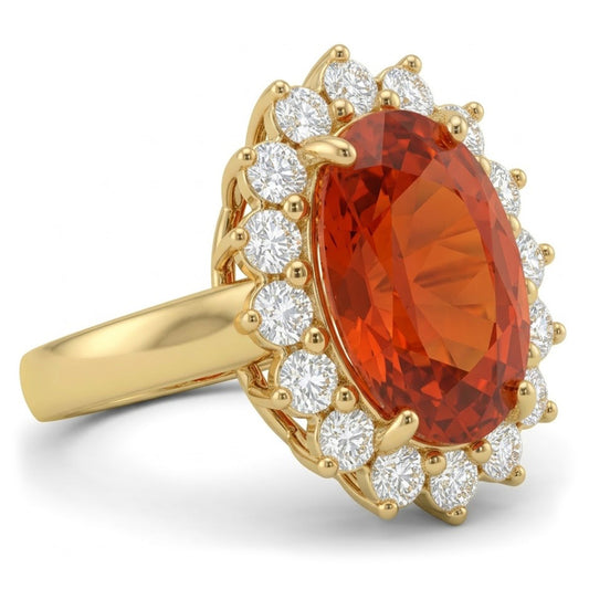22,50 Karat Mandarin Granat mit Aus der Erde Abgebauter Natürlicher Diamanten Ring Gelbgold 14K Neu