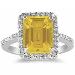 22 Karat Gelber Citrin und Aus der Erde Abgebauter Natürlicher Diamant Ehering Weißgold Schmuck