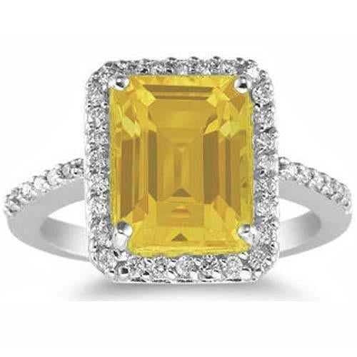 22 Karat Gelber Citrin und Aus der Erde Abgebauter Natürlicher Diamant Ehering Weißgold Schmuck