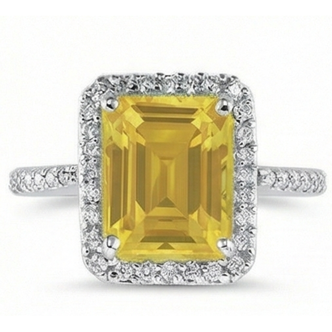 22 Karat Gelber Citrin und Aus der Erde Abgebauter Natürlicher Diamant Ehering Weißgold Schmuck