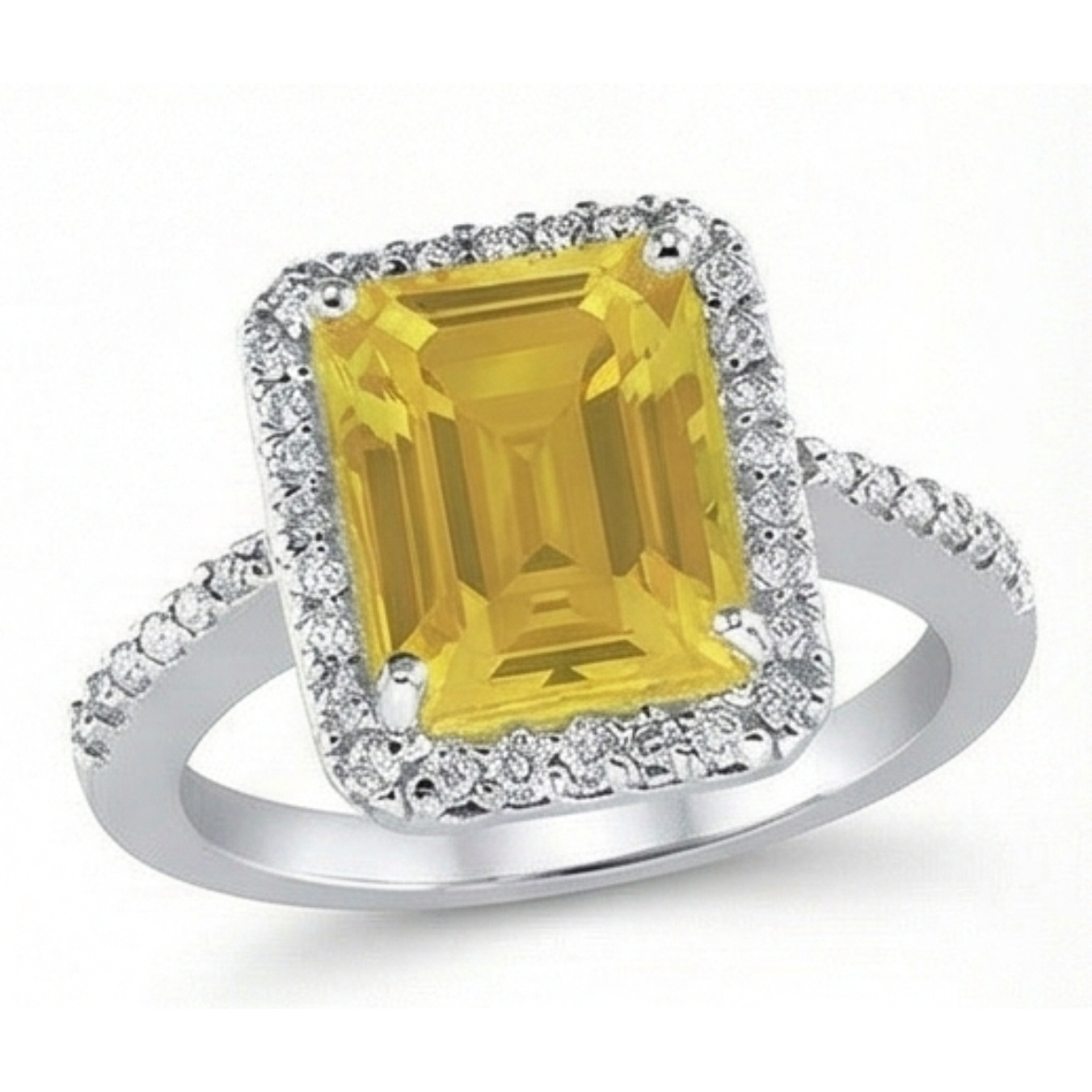 22 Karat Gelber Citrin und Aus der Erde Abgebauter Natürlicher Diamant Ehering Weißgold Schmuck